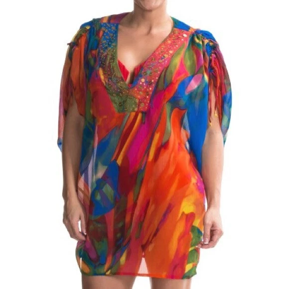 NUEVO NATORI NATACIÓN $172 BENGAL EMBELLECIDO CUBRE CAFTÁN TALLA XS/S Foto 4 de 4