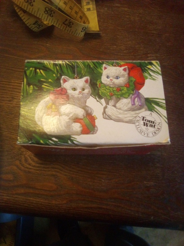 Vintage Nib Christmas Kittens Ornaments 1989 W. A. A Tom Wat Exclusive Design