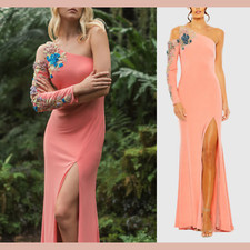 USED Mac Duggal [ 8 ] 2204 One Shoulder LongSleeve Floral Embellished Gown Q1106