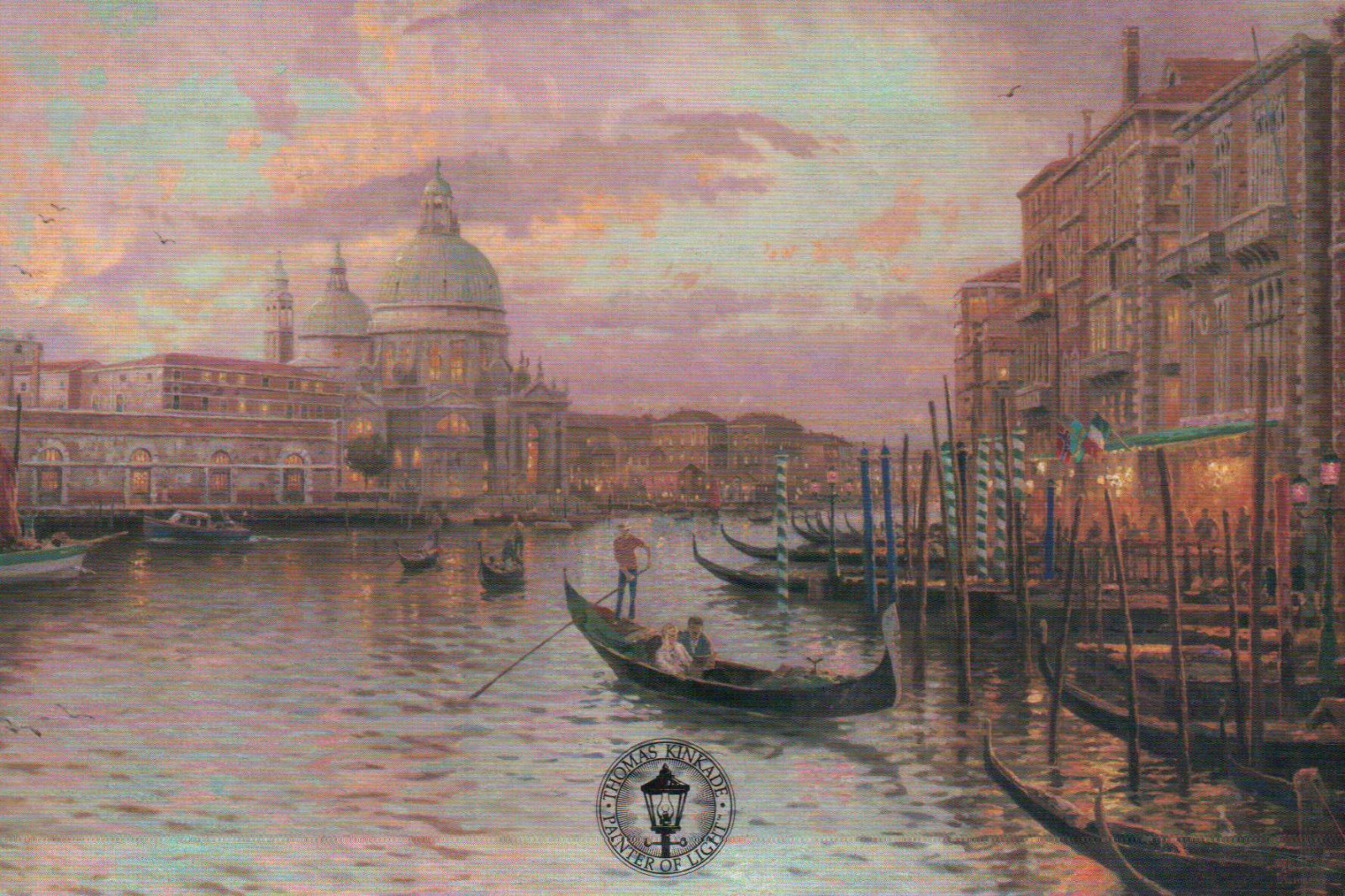 Venice, Sunset on the Grand Canal, Italy Gondola, Thomas Kinkade Dealer Postcard