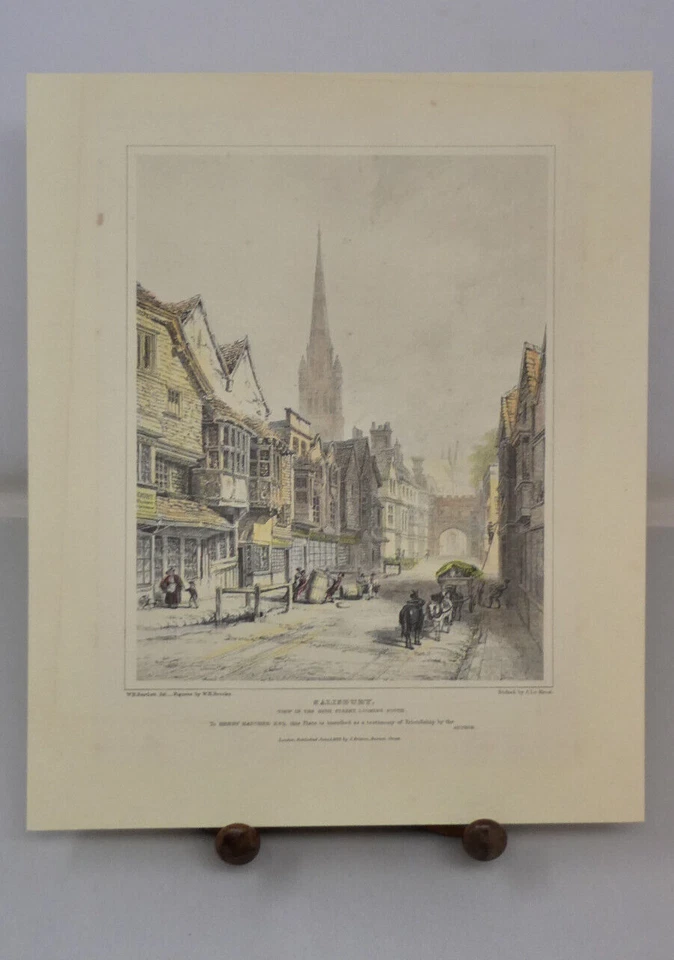 SALISBURY VIEW in THE HIGH STREET LOOKING SOUTH 1829 handkolorierte Radierung - Bild 2 von 3