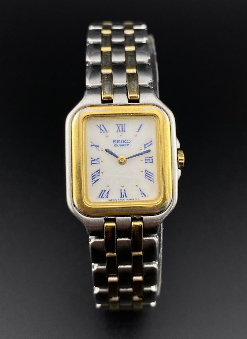 Tone Blue Vintage Dial Two Panthere Watch St. White Like Ladies Tank Seiko Steel - vintagewatches.pk