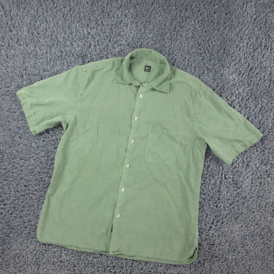 Ike Behar Shirt Mens Large Green Silk Blend Short Sleeve - Image 2 of 4