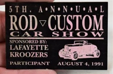 5th Annual Rod Custom Car Show Lafayette Indiana Kroozers 1991 Metal Tag Plate