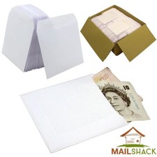 Premium Small Plain White Gummed Envelopes 102x108mm for Wages, School & Seeds