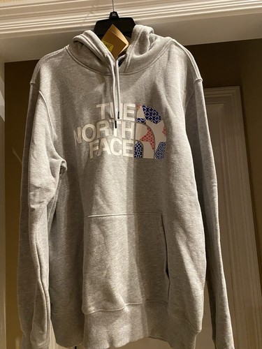 North Face Men’s Medium Half Dome Hoodie Gray Red White Blue Patriotic USA