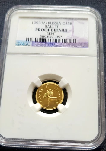1993 Russia Gold Coin 25 Rubles  USSR Russian Ballet  NGC PROOF DETALS BENT