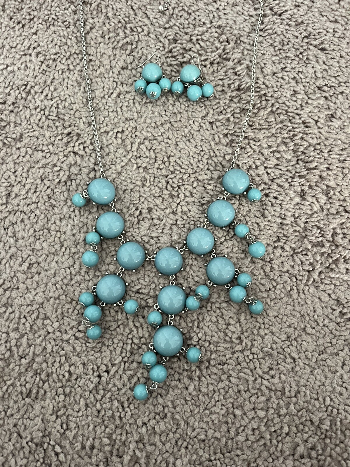 Beachy Teal Bubble Waterfall statement Necklace &… - image 3