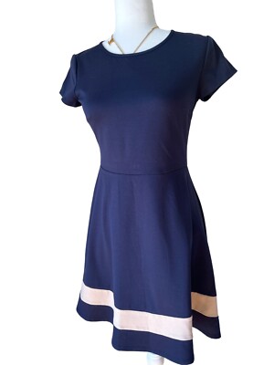Women's Navy Fit and Flare Dress w/Open Back - Size 7/8 | eBay
