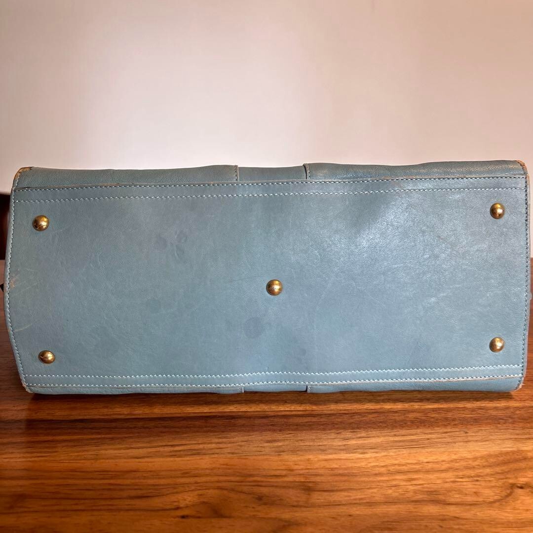 Borsa a mano YVES SAINT LAURENT YSL Y Line Cabas in pelle blu spedita dal Giappone FS