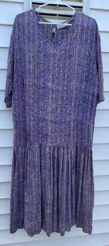 Vintage Passports Pier 1 langes Kleid lila Viskose Batik Drop Waist Boho Gr. L