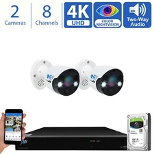 8 Channel 4K NVR 2 X 8MP Full Color 4K Microphone PoE IP Security Camera System