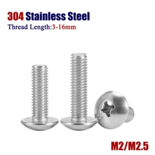 M2-M2.5 Phillips Truss Head Screw Pan Head Bolts 304 Stainless Steel L:3-16mm