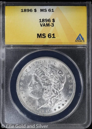1896-P $1 Morgan Silver Dollar ANACS MS 61 | Vam-3 Uncirculated UNC