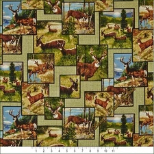 BENARTEX "WHITETAIL RIDGE" #24087-H SCENIC DEER PATCH FABRIC PRICED @ 1/2 YD