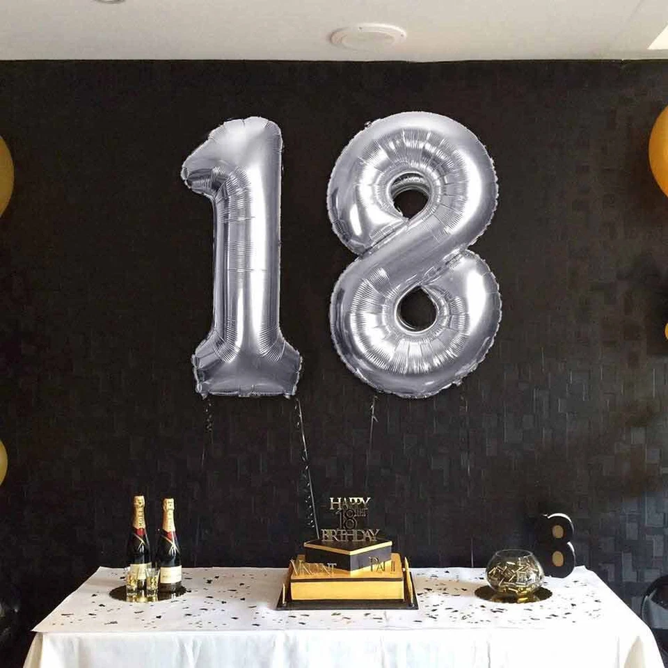Palloncini gigante numero 18 anni decorazione feste compleanno festoni argento - Immagine 3 di 4