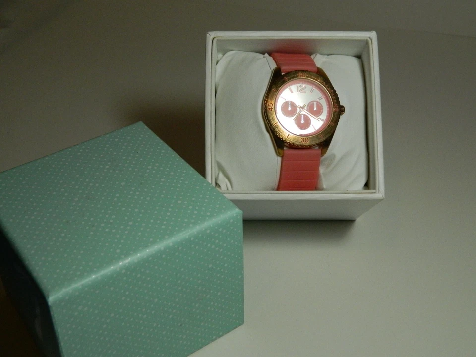 RELOJ MUJER FMD ANALÓGICO MODA BANDA GOMA ROSA TONO ORO ROSA ACERO INOXIDABLE Foto 2 de 4