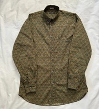 Salvatore Ferragamo Size Small Long Sleeve Shirt Green  Brown Horse Pattern