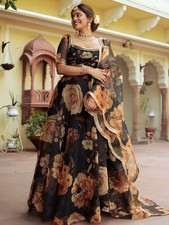 Exclusive Look Organza Black Lehenga Choli With Dupatta For Engagement Wear