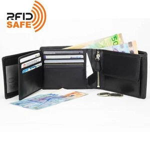 Men's Leather Wallet Bifold Double Flip ID Zip Coin RFID Protection by DiLoro