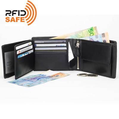Men's Leather Wallet Bifold Double Flip ID Zip Coin RFID Protection by DiLoro