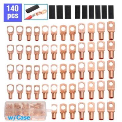 140pcs Copper Wire Lugs Battery Cable Ends Terminal Connectors Assortment Kit