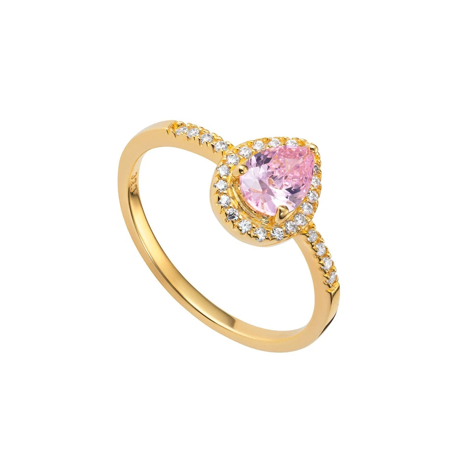 Anillo Piedra Pera Rosa Chapado en Oro Amarillo 9ct Sello Tallas J - R Hecho en Gran Bretaña Foto 2 de 3