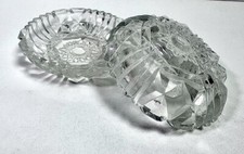 Vintage Cut Crystal Glass Round Trinket Dish With Lid Star Pattern Jewellery Box