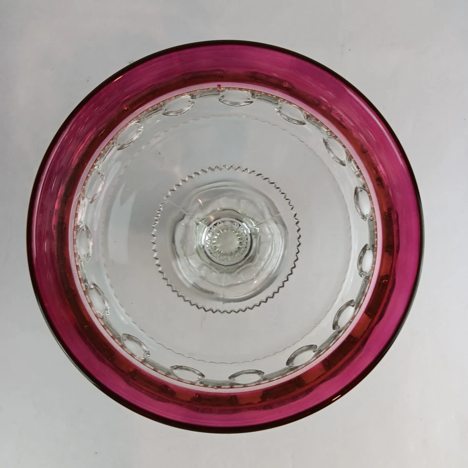 Royal Ruby Red Thumbprint Kings Crown Vintage Glass Pedestal Footed Candy Dish - Image 3 of 4