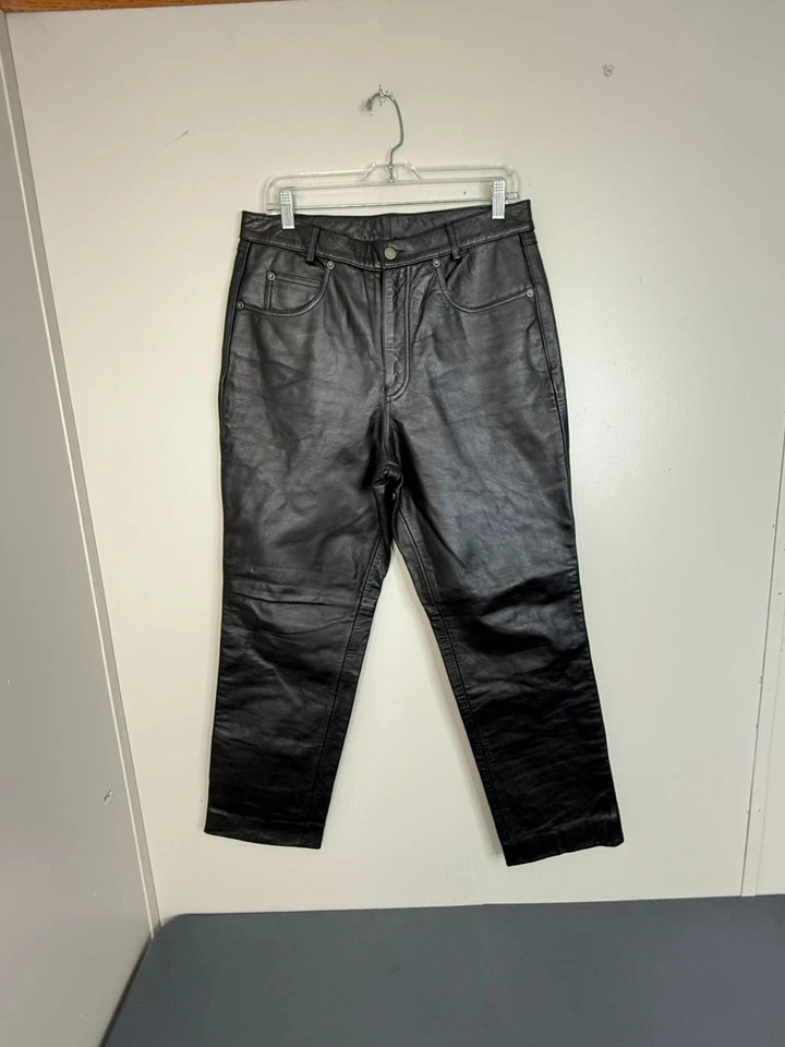 Pantalones de cuero pesado de pierna recta FMC forrados negros talla 34 motociclista motocicleta FMC para hombre Foto 2 de 4