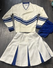 Vintage 70s/80s Cheerleader Outfit Skirt  Sweater Knit Cheer Blue/White