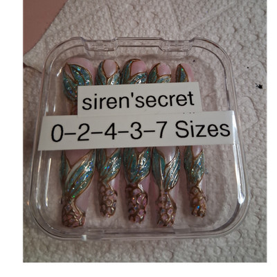 siren'secret pink blue gold 3D full cover pre-designed press-on nails set glue
