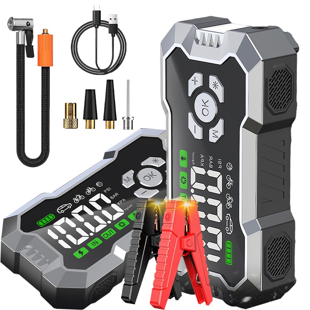 Jump Starter with Air Compressor, Portable 3000A Car Battery