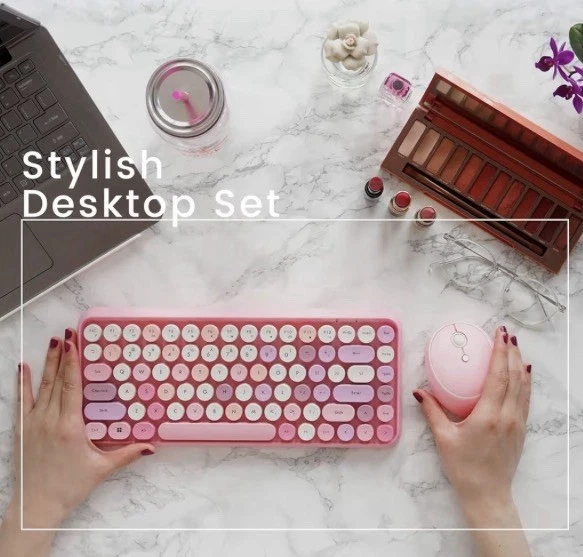 Perixx PERIDUO-713 Wireless 2.4 GHz Cute Keyboard and Mouse Combo, Retro Round  - Image 2 of 4