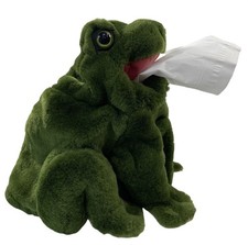 Plush Green Frog Toad Tissue Box Cover Soft Fuzzy Cube Nature Farm Cottagecore