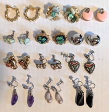 12 Pair Mixed Lot of Vintage Earrings Clip On Screw Back - Very Nice