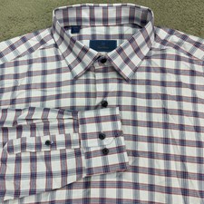 David Donahue Button Down Mens Large Blue Burgundy Plaid Long Sleeve Shirt