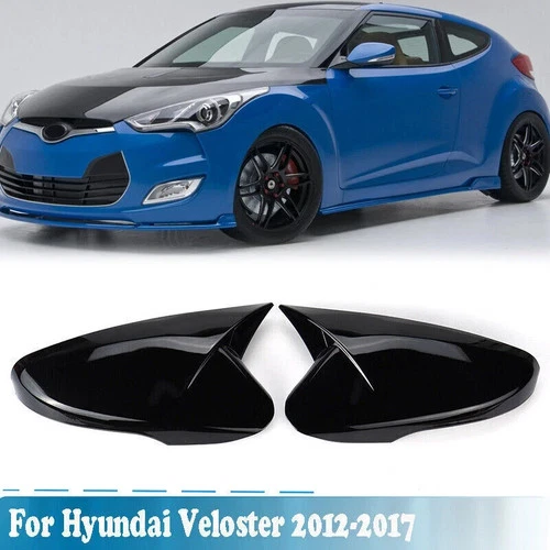Glossy Black Ox Horn Side Mirror Cover Trim NEW For Hyundai Veloster 2012-2017