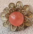 Vintage Pink Rose Quartz Silver Filigree Flower Ring Adjustable  — photo 1