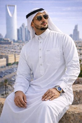 Herren Thobe Jubba in hochwertigem importiertem Stoff Kragen Manschetten weiß Luxus UK