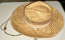 Vintage Dorfman Pacific Straw Field Hat Wide Brim With Chin Strap