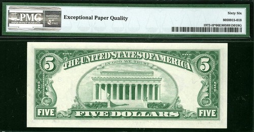 1969c* $5 St. Louis STAR Federal Reserve FRN 1972-H* • PMG 66 EPQ Scarce - Picture 2 of 2