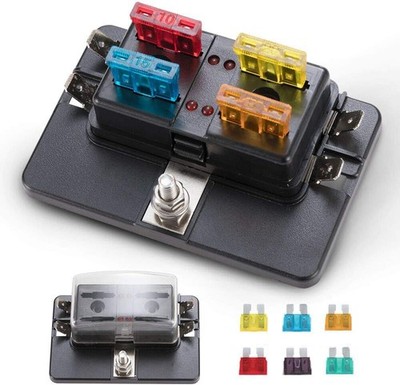 4-Way Blade Fuse Box with LED Indicator 1Pcs 4-Way Blade Fuse Box