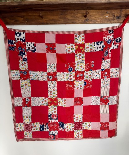 Plaid Patchwork Throw Quilt Blue Red Yellow Checkered Blanket Cottagecore Picnic