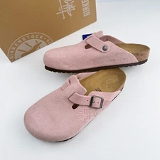 Stussy x Birkenstock Boston Unisex Clog Dusty Pink Suede Shoes Wide 37-45
