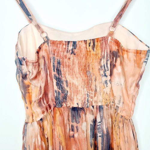 Valleygirl Size 10 Orange Abstract Sheer Adjustable Strap Short Lined Long Dress - Picture 11 of 14