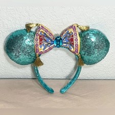 Disney- Parks Minnie Ears Aladdin Princess Jasmine Magic Carpet Bow Headband NWT