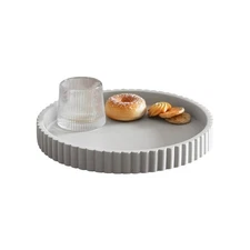11 inch Gray Round Concrete Decorative Tray for Coffee Table Accent Serving