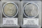 2023-P Morgan & Peace Dollar 2 Coin Set FDOI PCGS MS70 David Hall Hand Signed