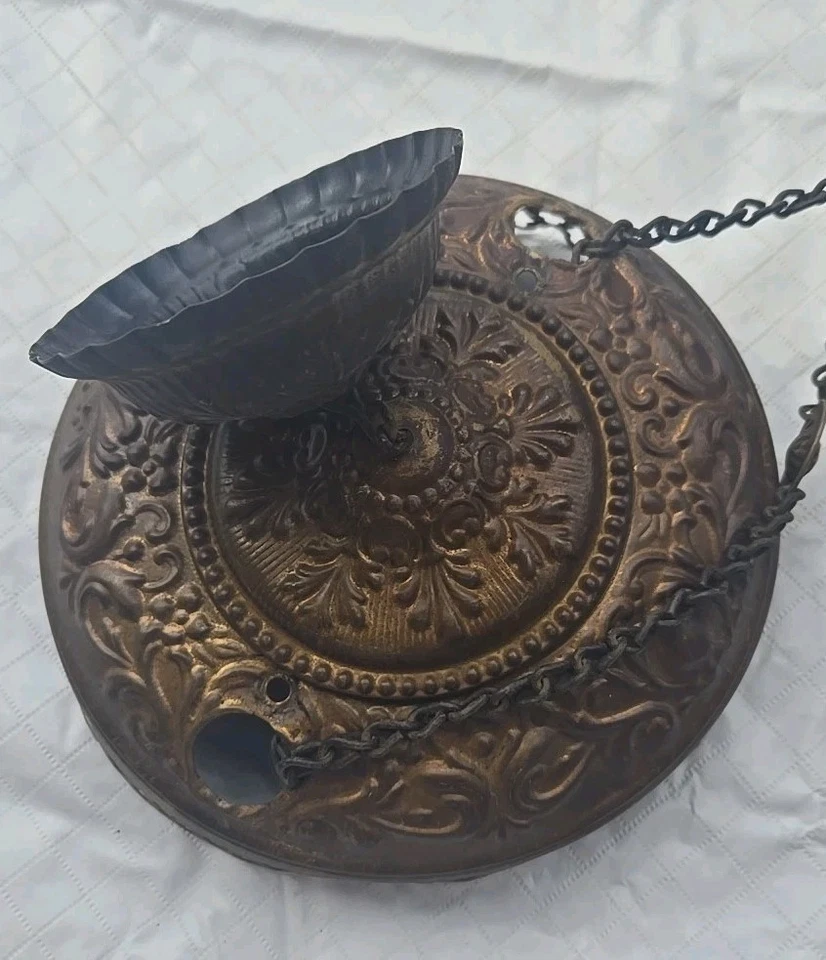 Антикварная ВИКТОРИАНСКАЯ ПОДВЕСНАЯ МАСЛЯНАЯ ЛАМПА ЛЮСТРА с ручной росписью ЧИТАЙТЕ - Изображение 4 из 4